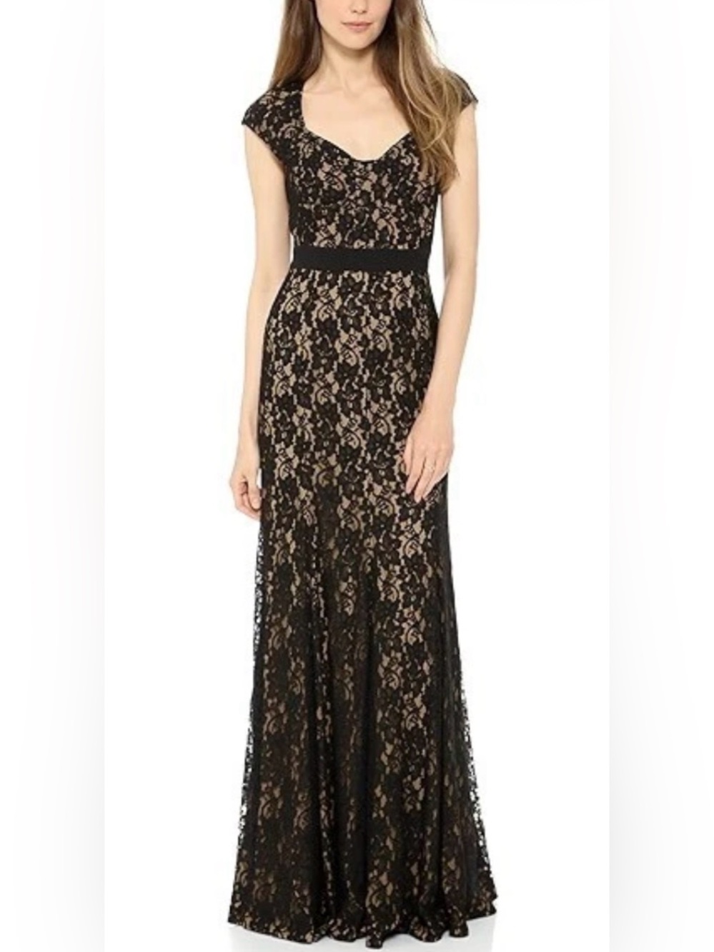 MSK Black Lace Gown with Nude Lining